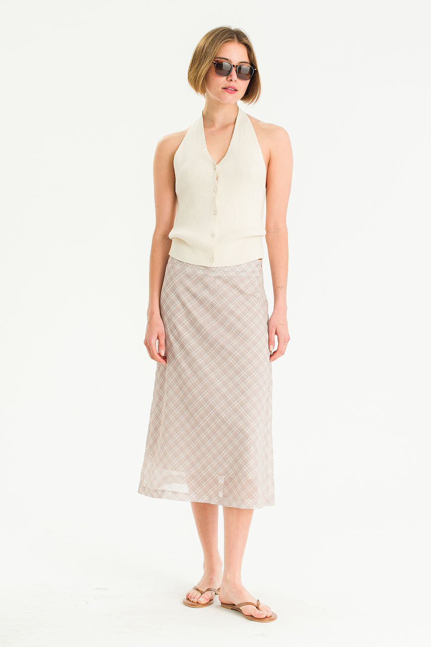Luna Mesh Check Skirt, Beige