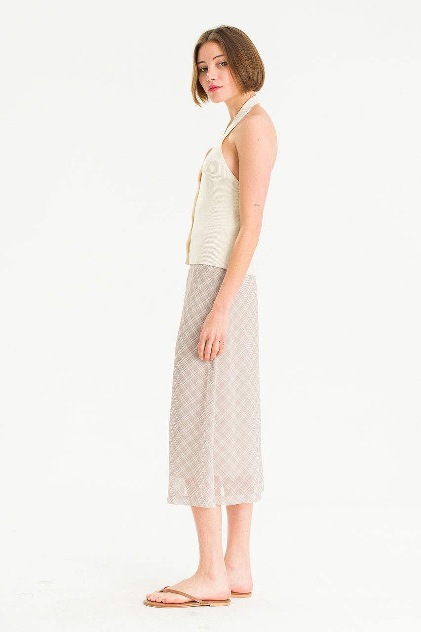 Luna Mesh Check Skirt, Beige