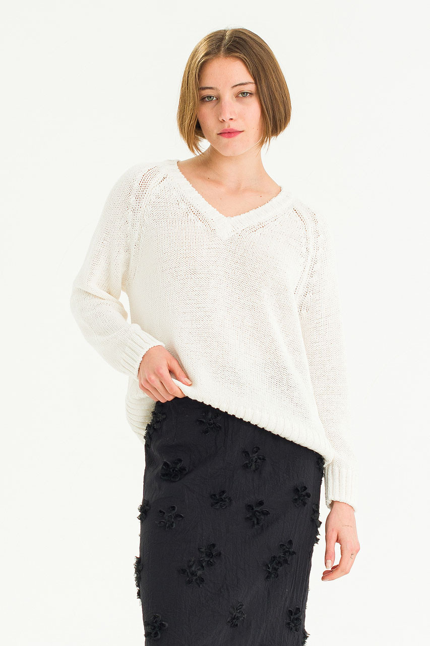 Nora V Neck Jumper, Ivory