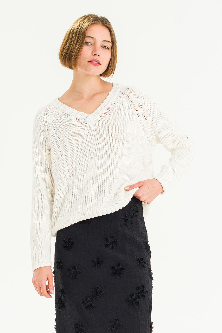 Nora V Neck Jumper, Ivory