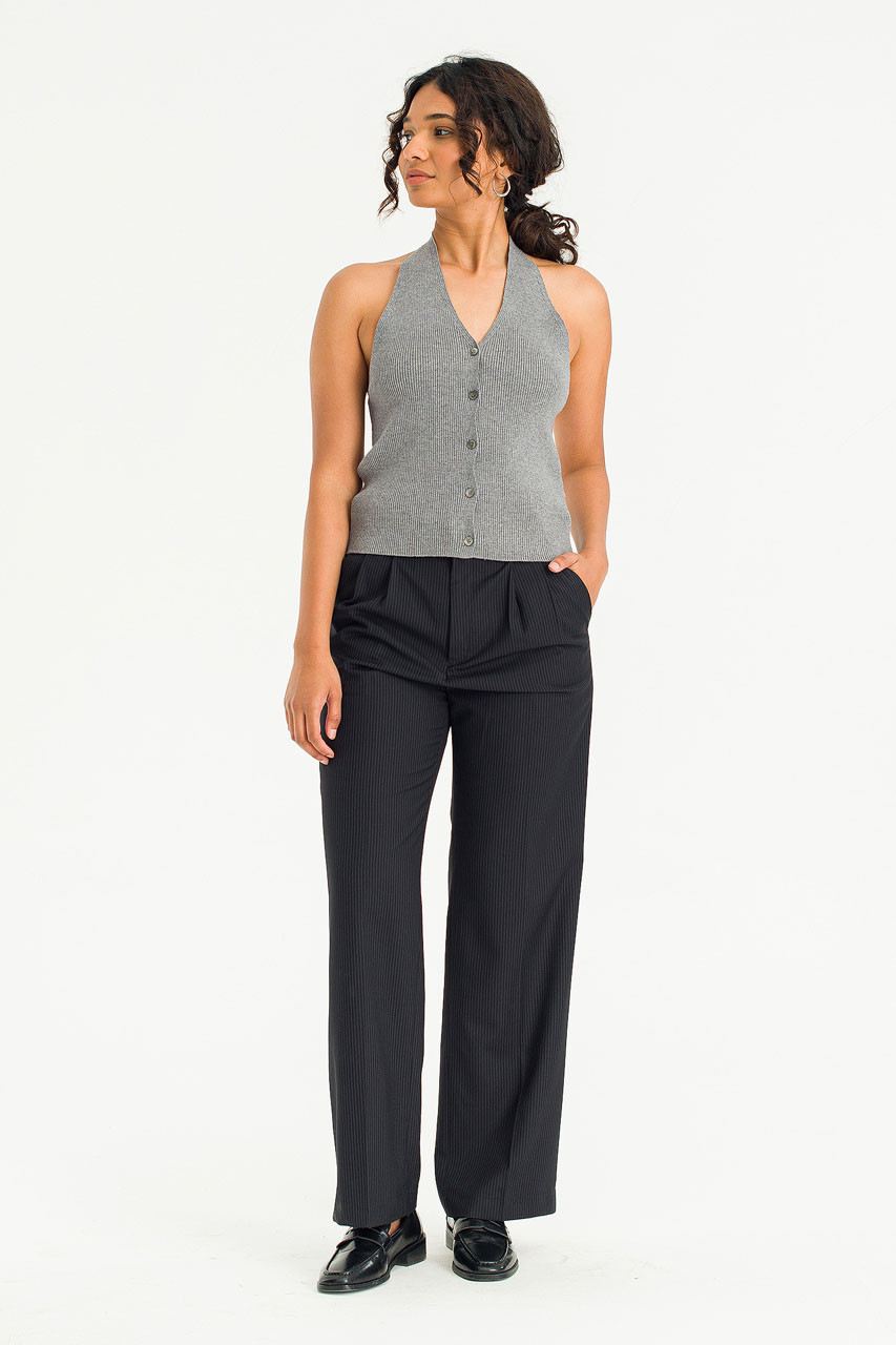 Ribbed Knit Halters Top, Grey