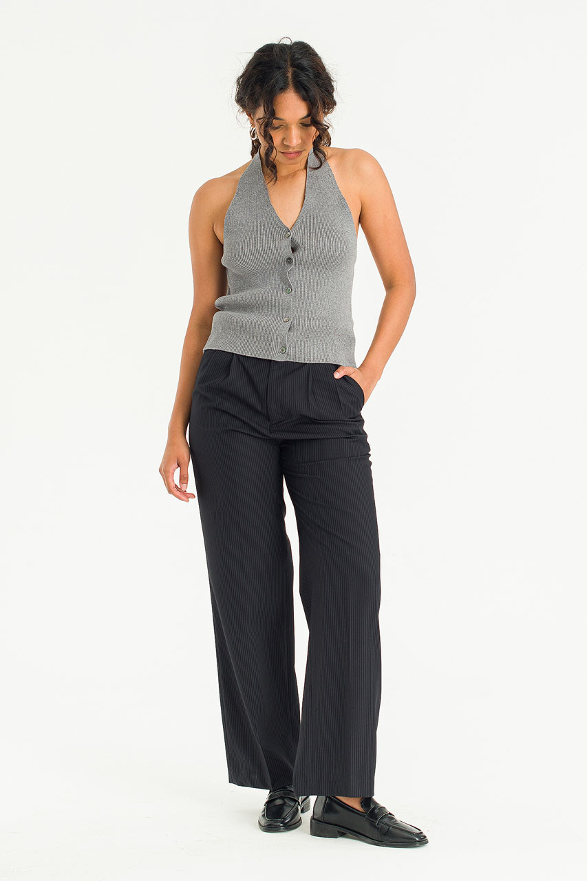 Ribbed Knit Halters Top, Grey