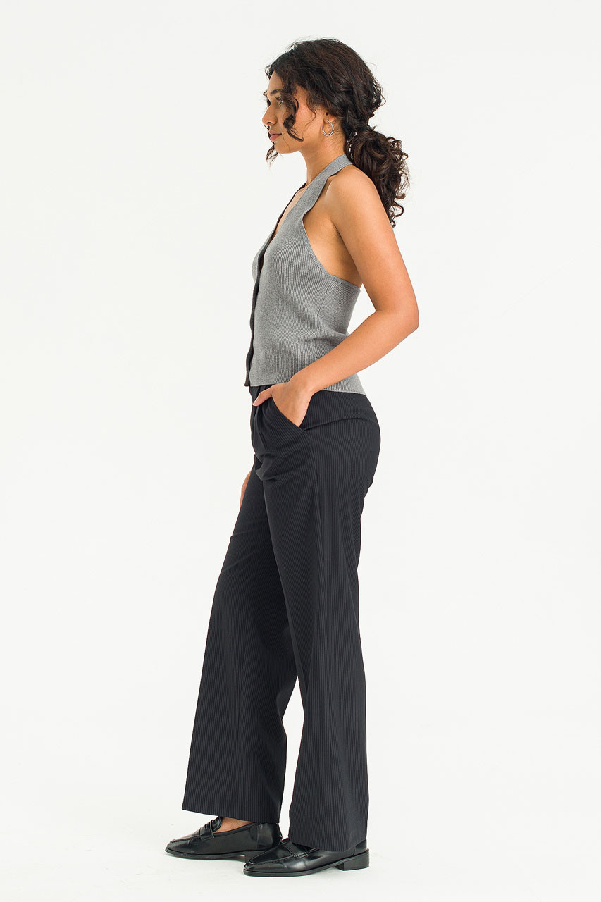 Ribbed Knit Halters Top, Grey