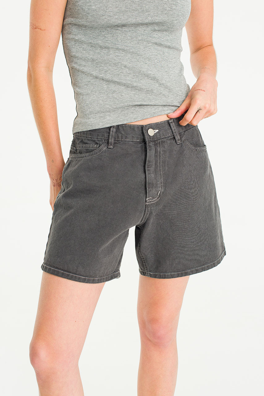 Jane Washed Cotton Shorts, Charcoal