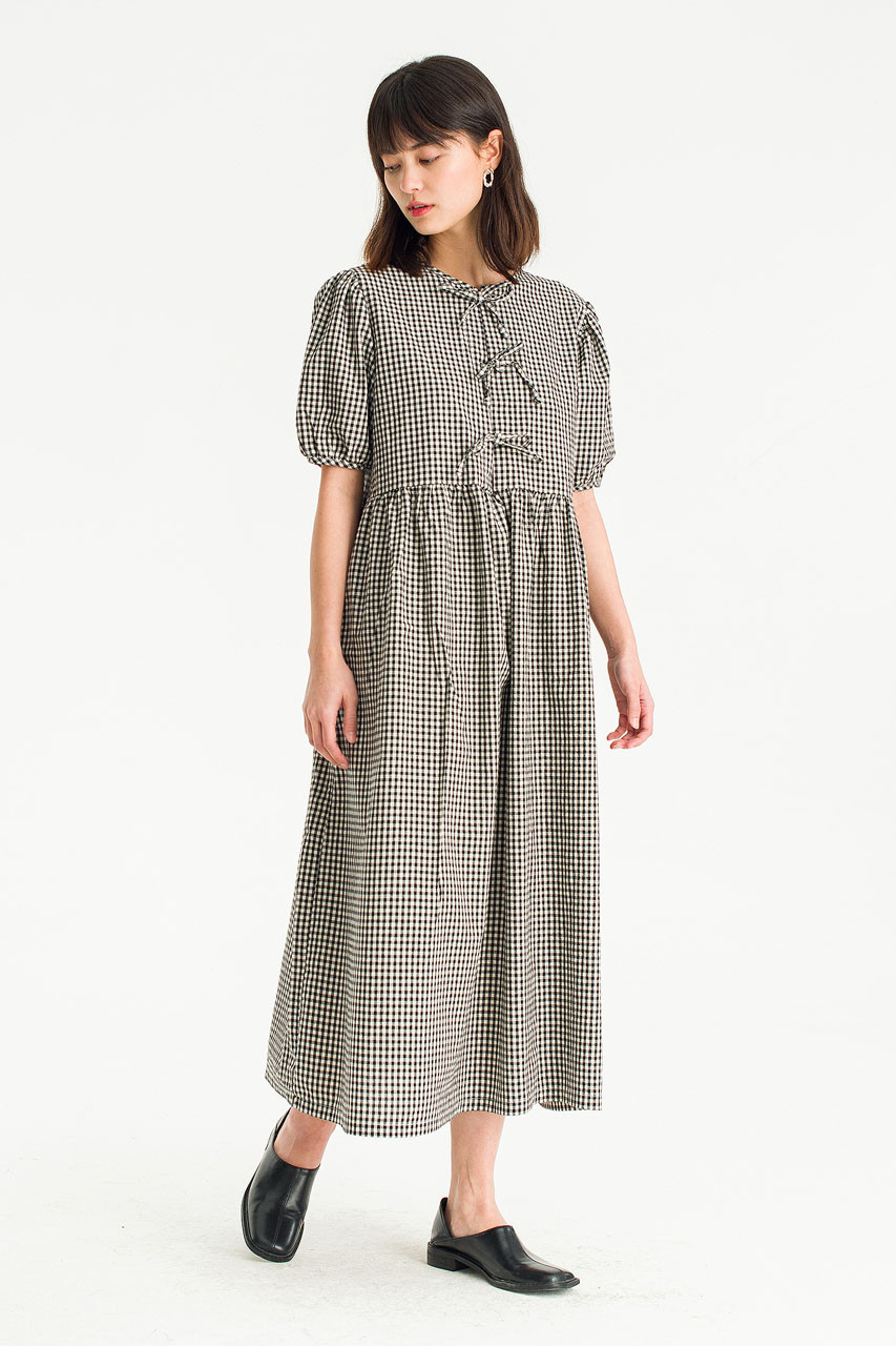 Faye Ribbon Puff Sleeve Dress, Gingham