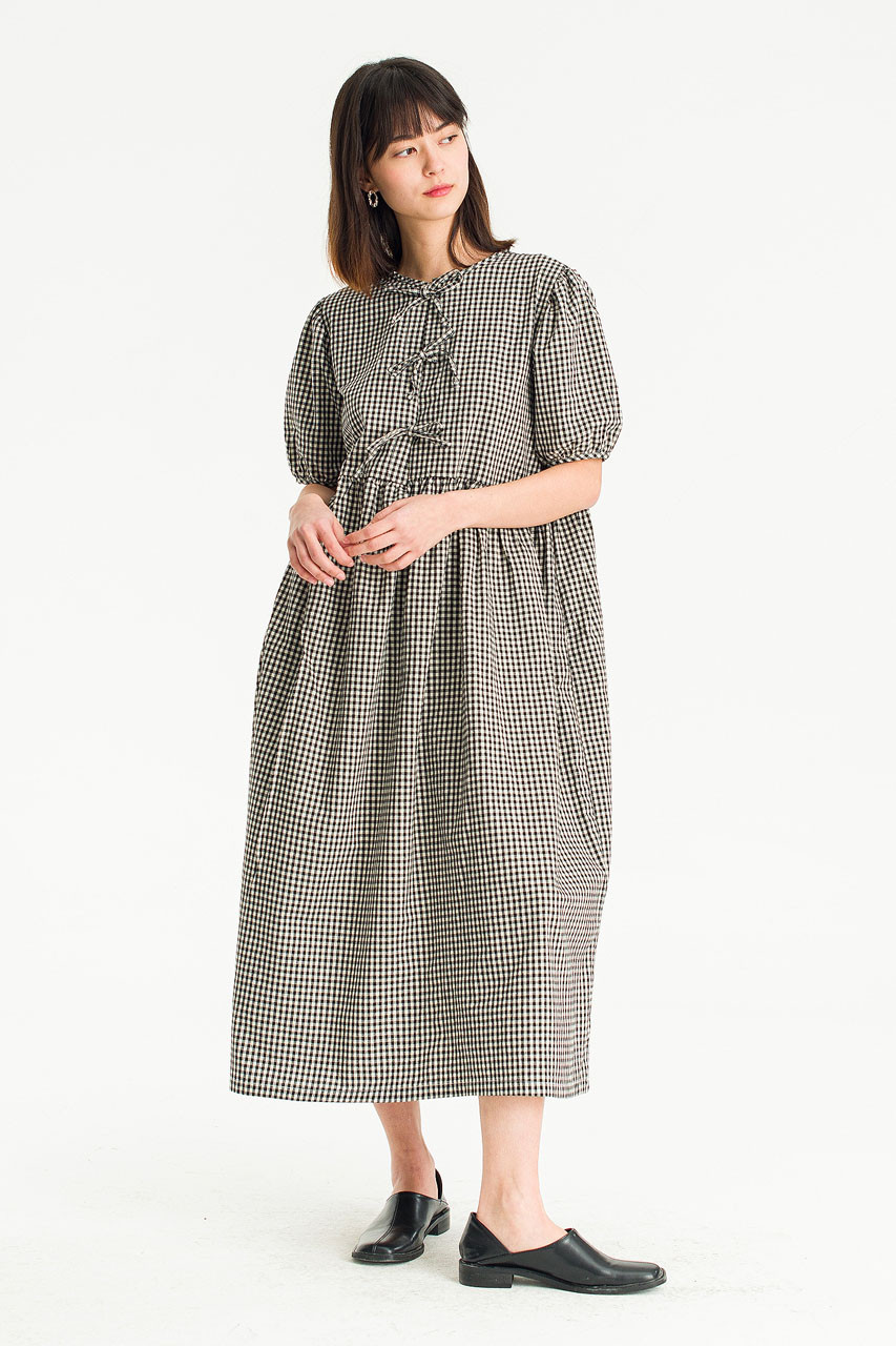 Faye Ribbon Puff Sleeve Dress, Gingham