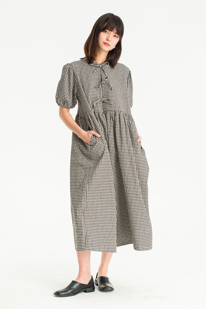 Faye Ribbon Puff Sleeve Dress, Gingham