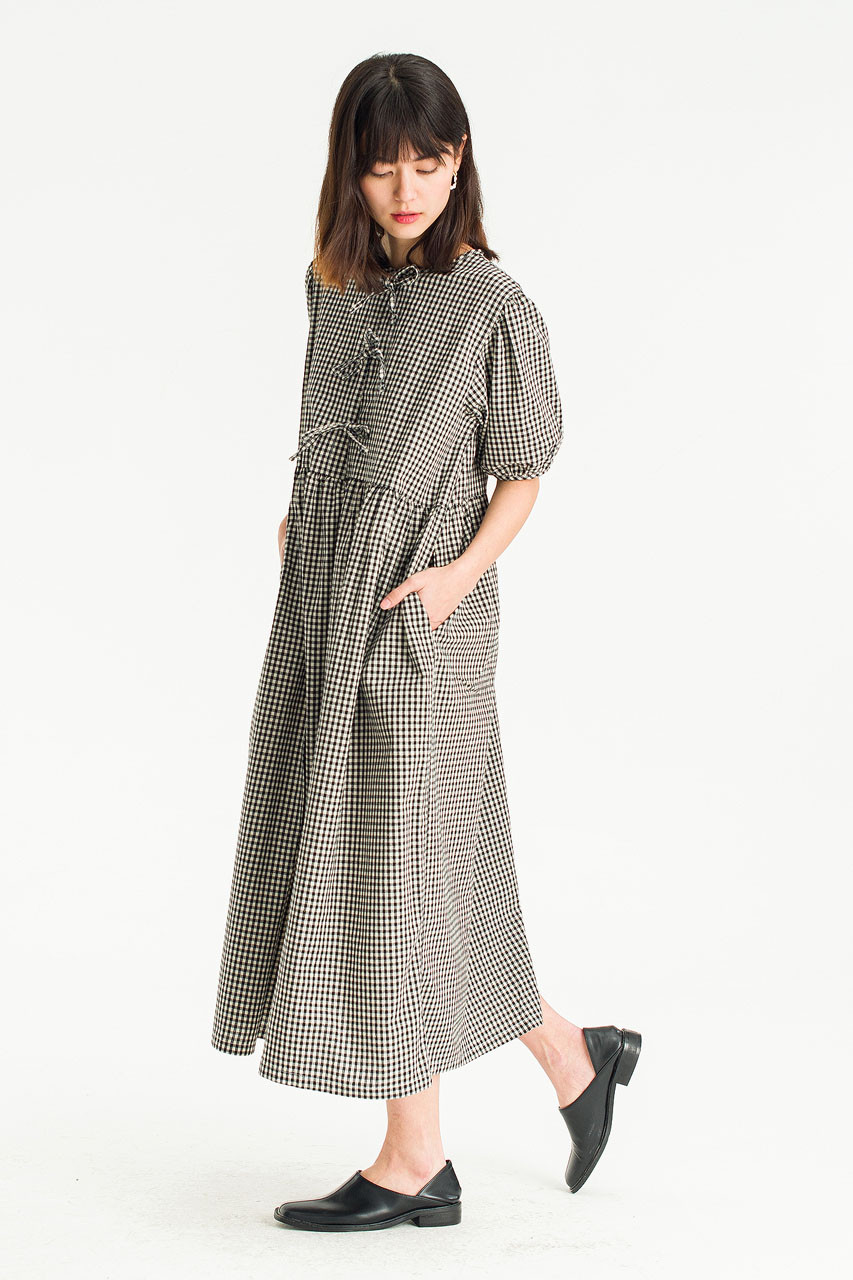 Faye Ribbon Puff Sleeve Dress, Gingham