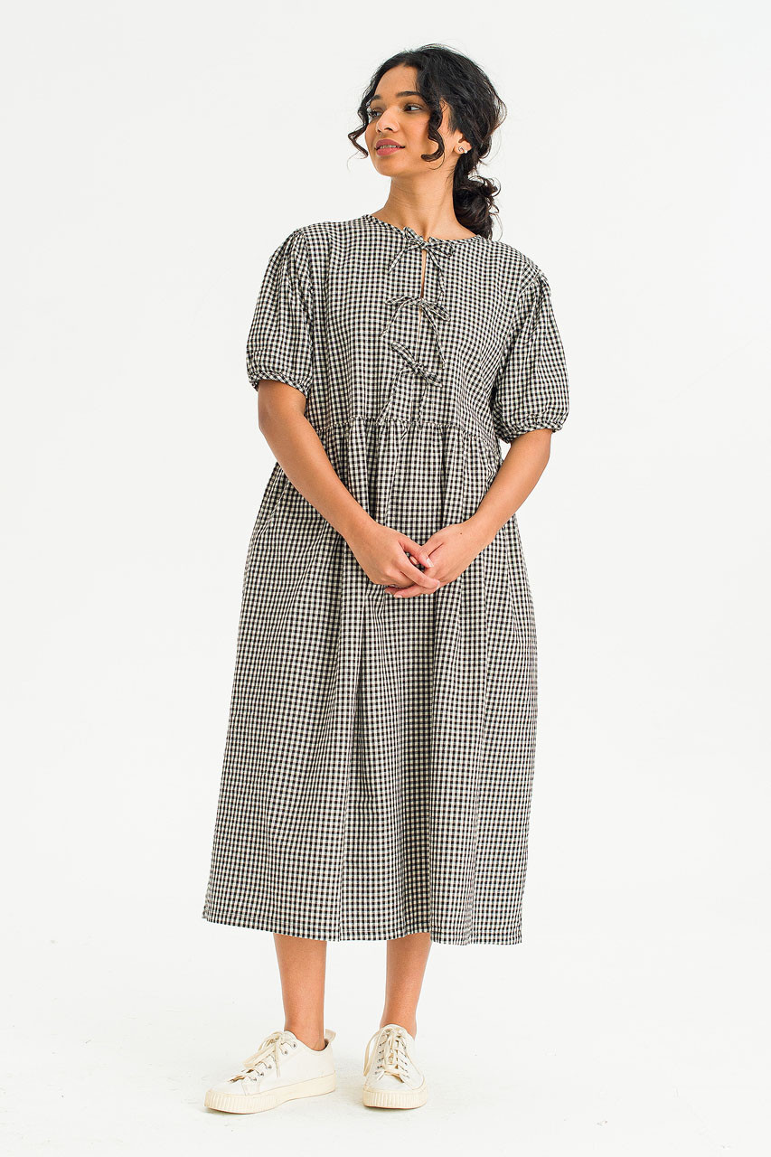 Faye Ribbon Puff Sleeve Dress, Gingham