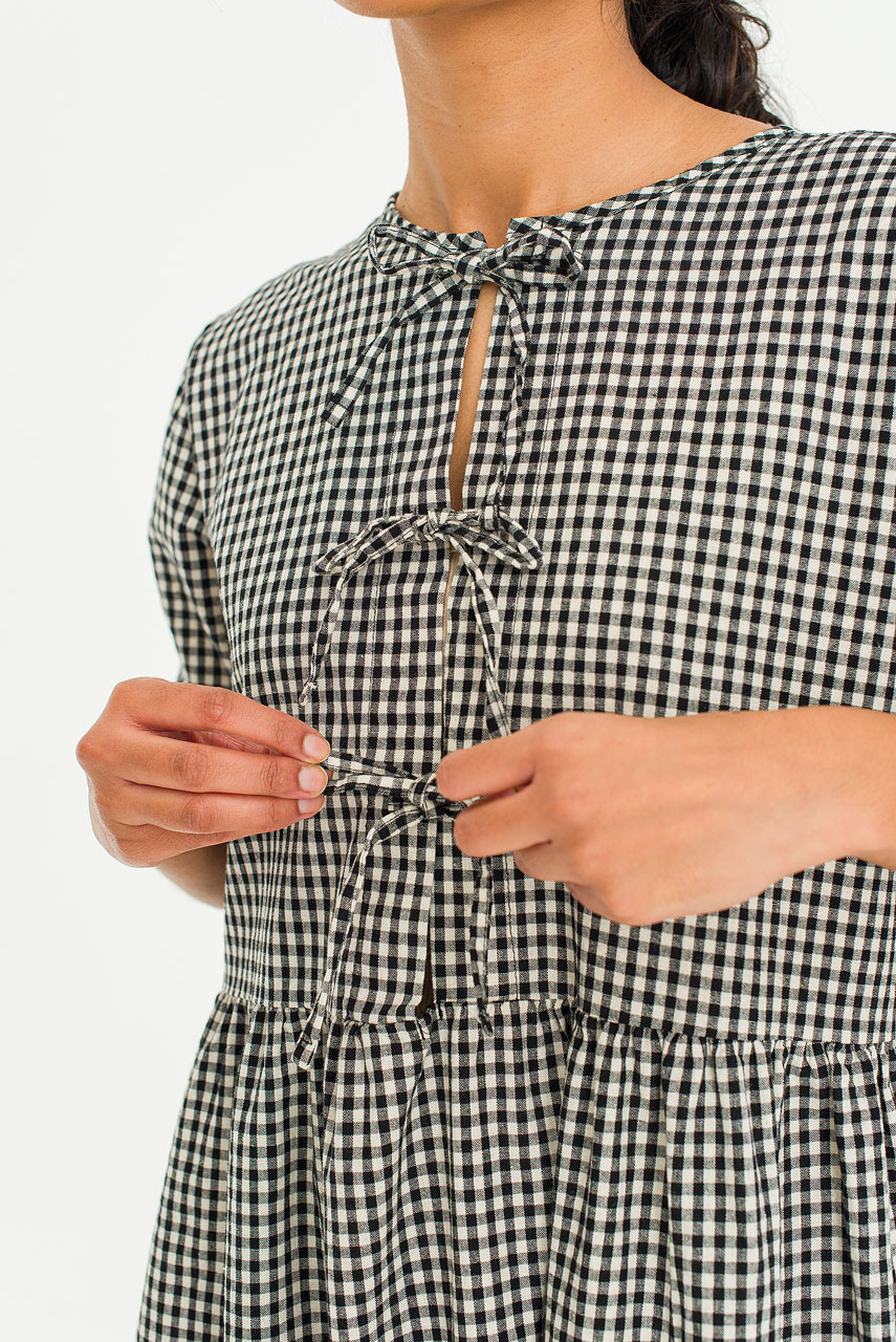 Faye Ribbon Puff Sleeve Dress, Gingham