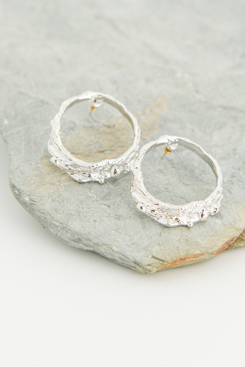 Natural Circle Earrings, Silver