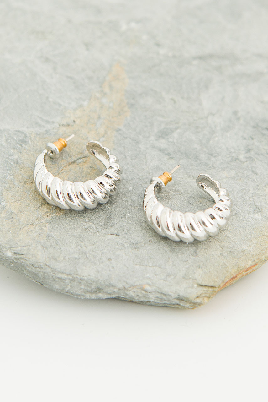 Terra Plait Chunky Hoop Earrings, Silver