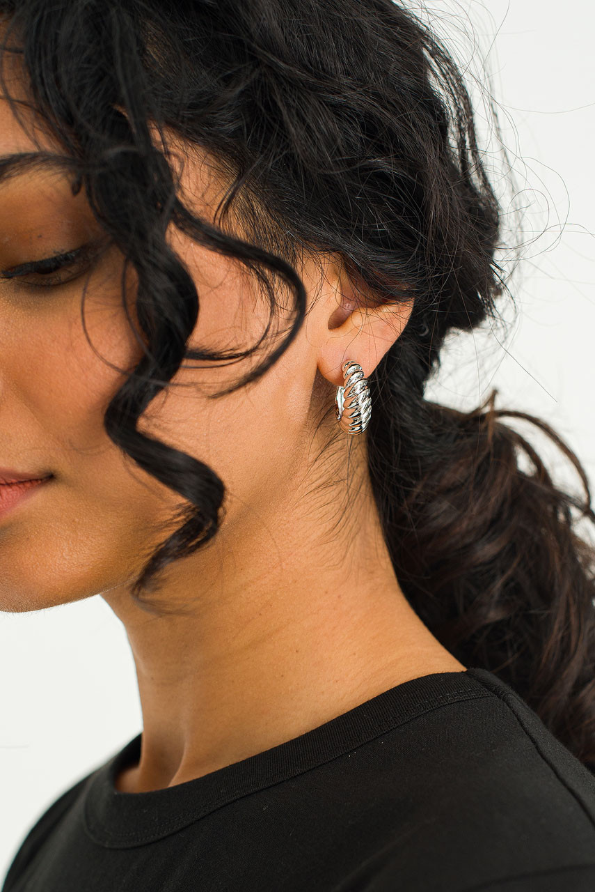 Terra Plait Chunky Hoop Earrings, Silver