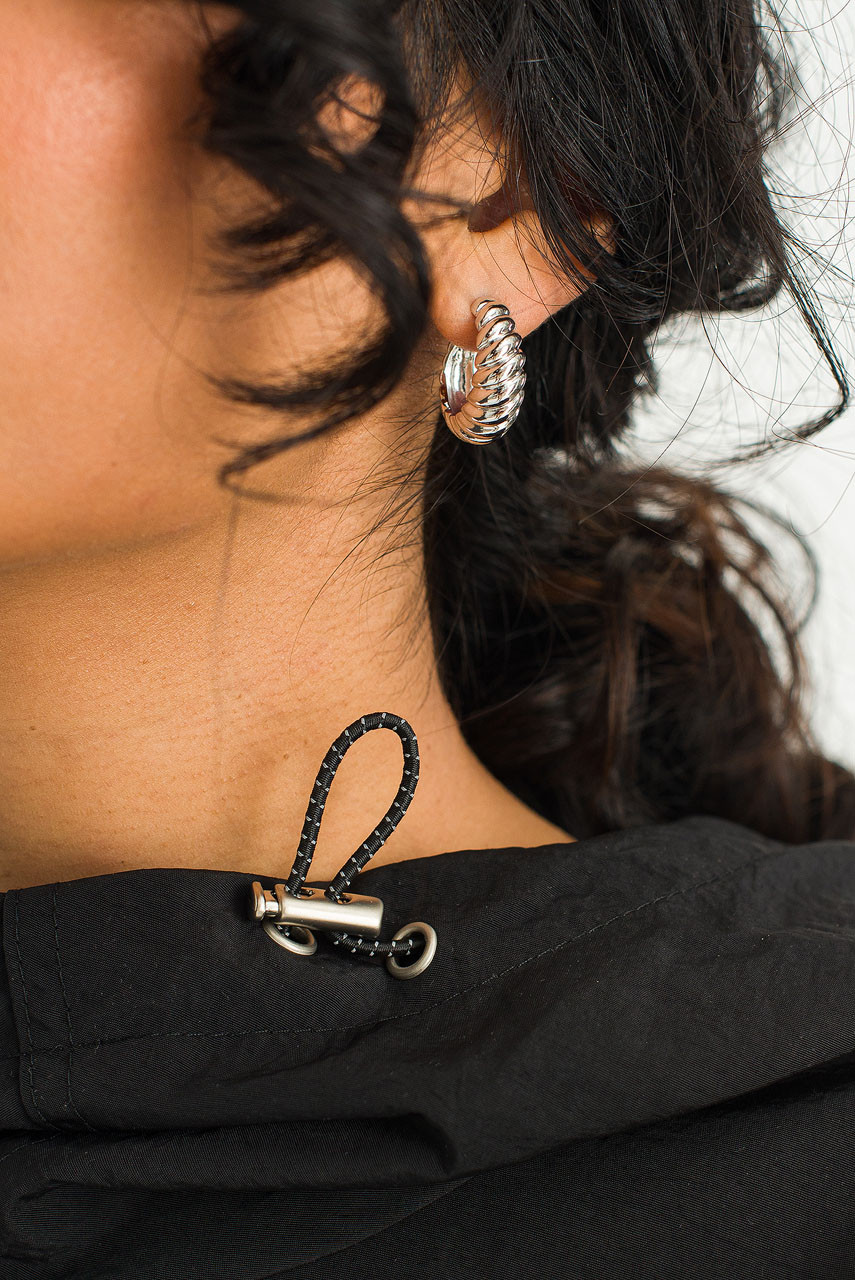 Terra Plait Chunky Hoop Earrings, Silver