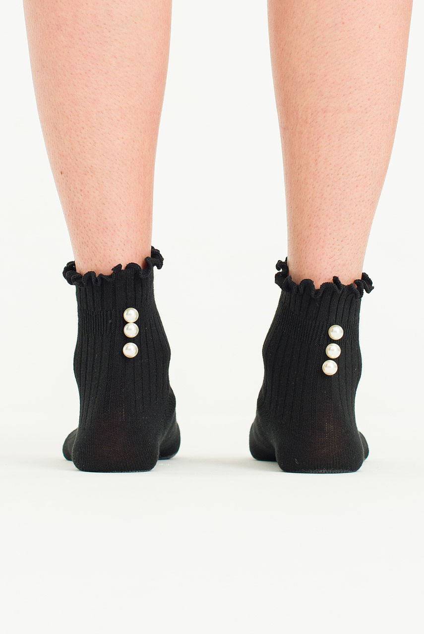 Pearl Detail Back Socks, Black