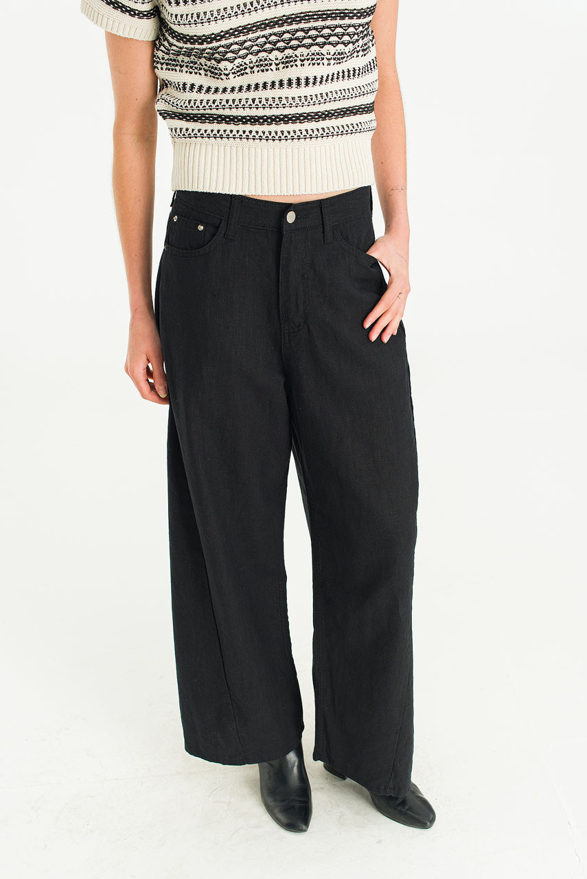 Cloudy Curve Linen Pants, Black
