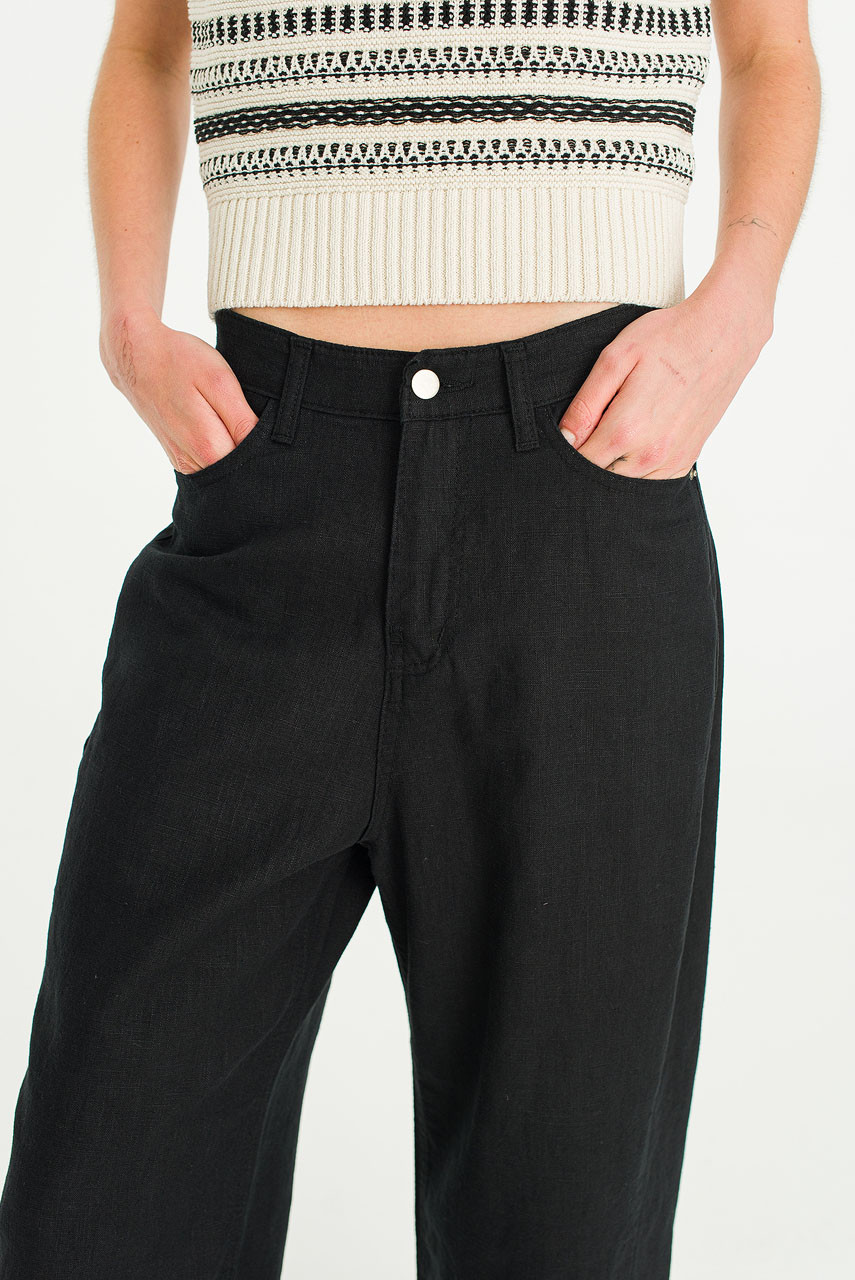 Cloudy Curve Linen Pants, Black