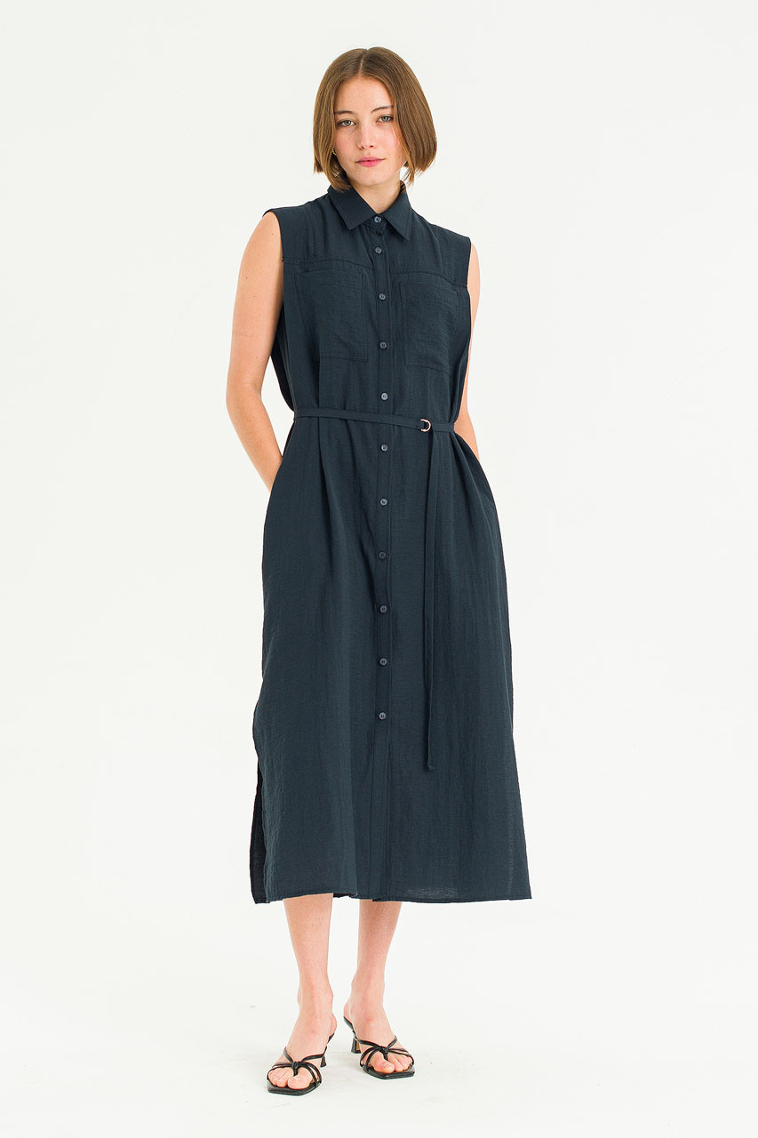 Cloudy Belted Shirt Dress, Navy
