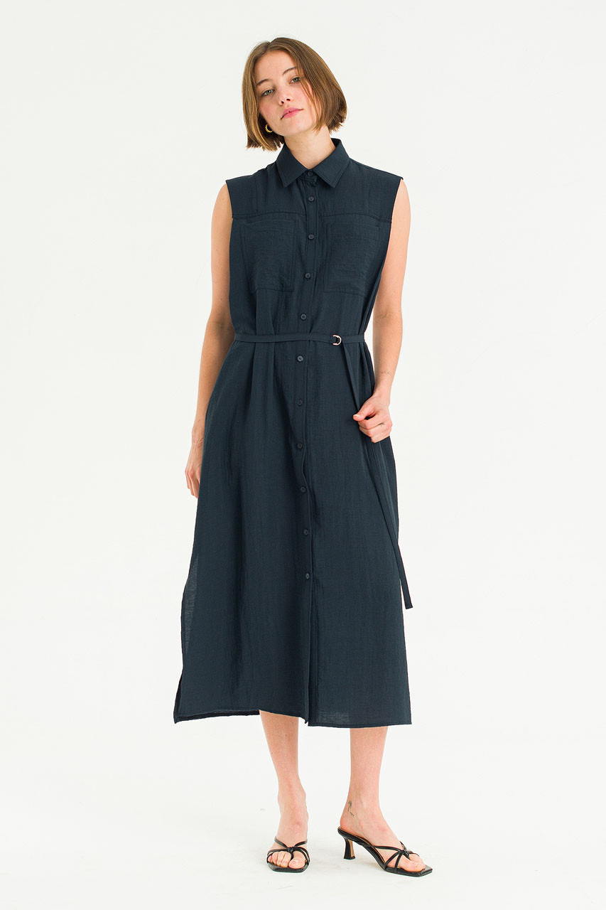 Cloudy Belted Shirt Dress, Navy