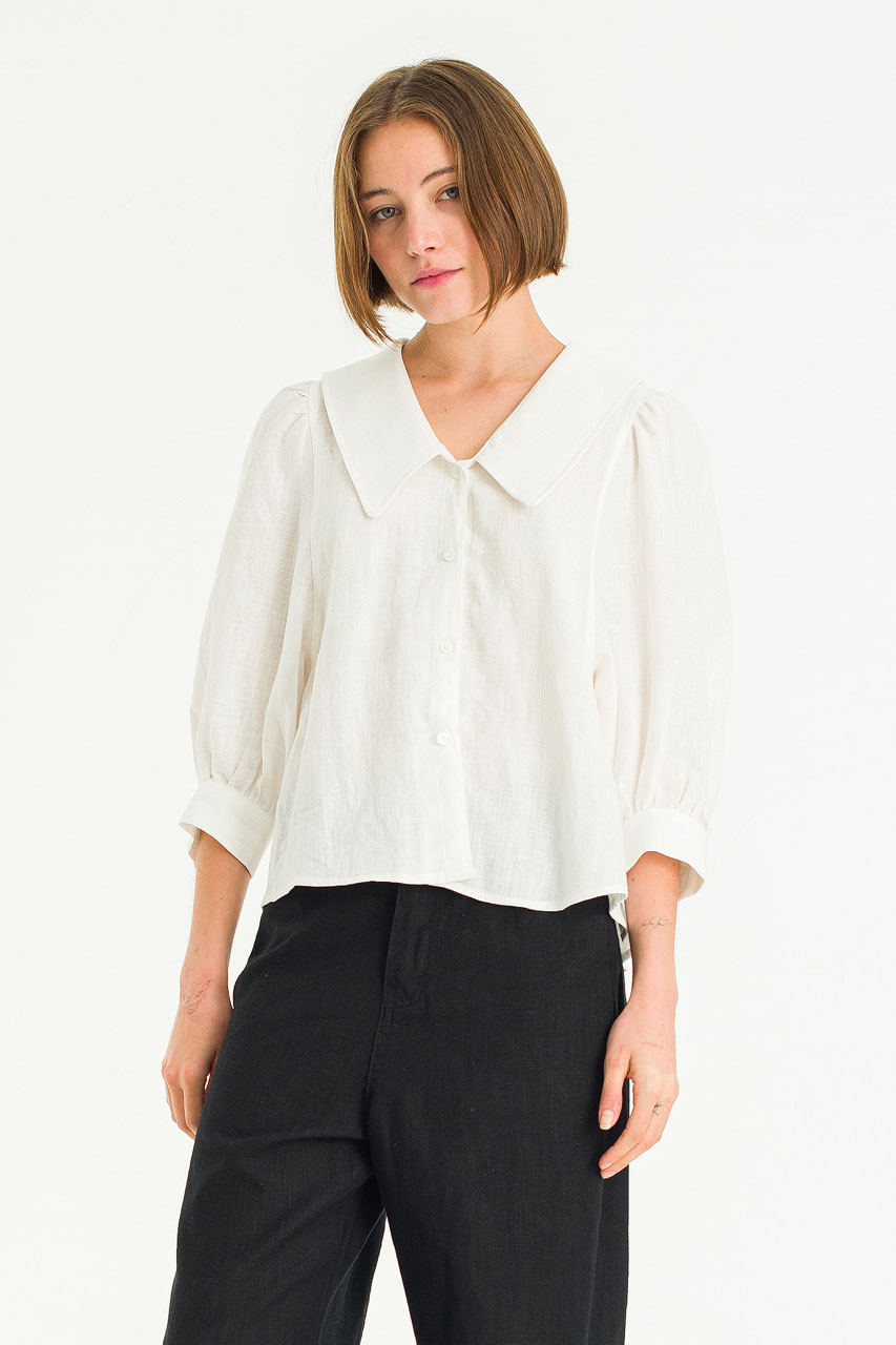 Lune Collar Linen Blouse, Ivory