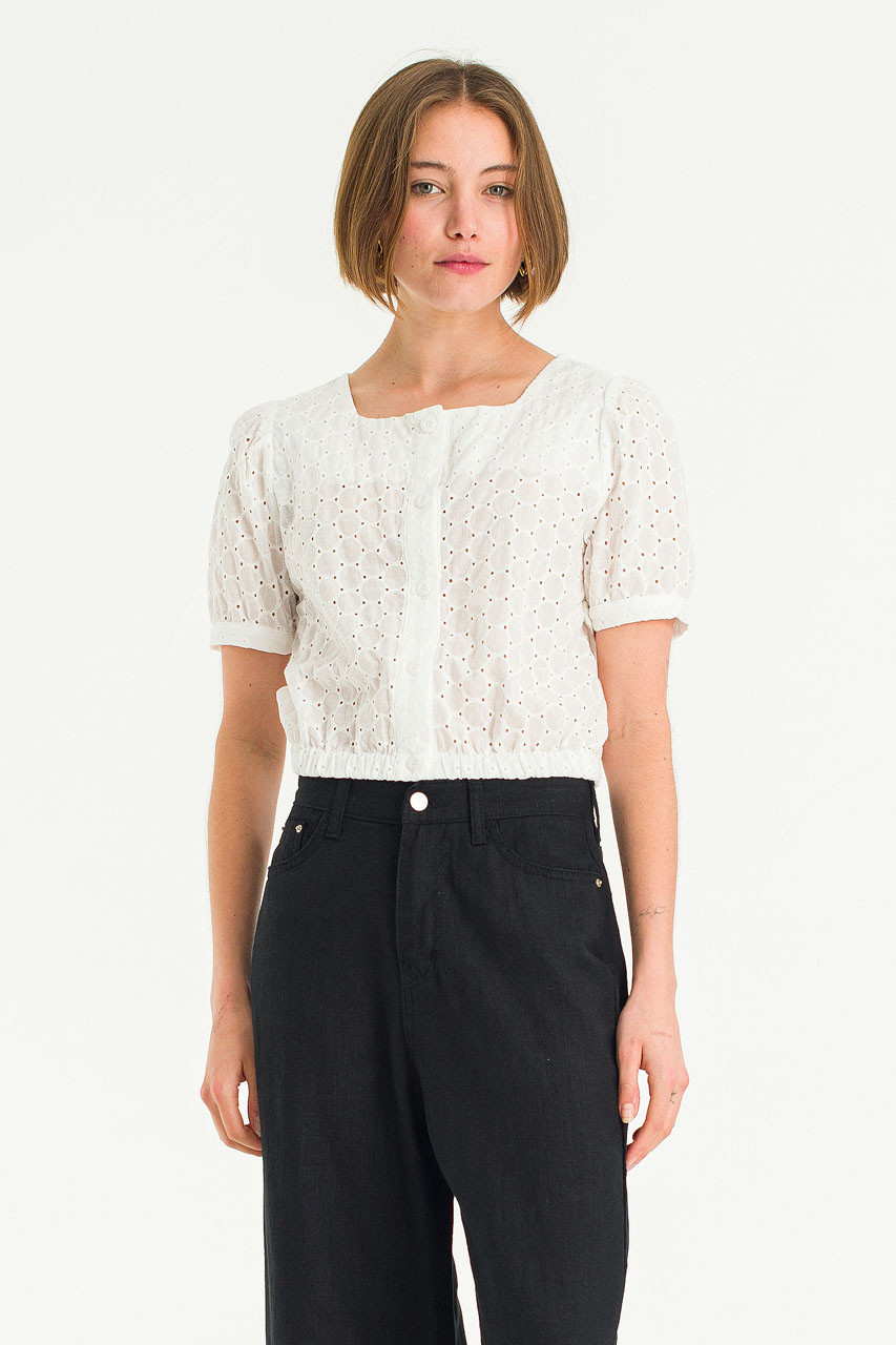 Pique Peony Top, Ivory