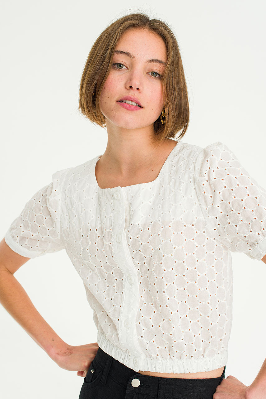 Pique Peony Top, Ivory
