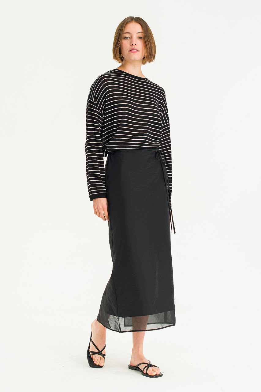 Sheer Layered Mid Length Skirt, Black