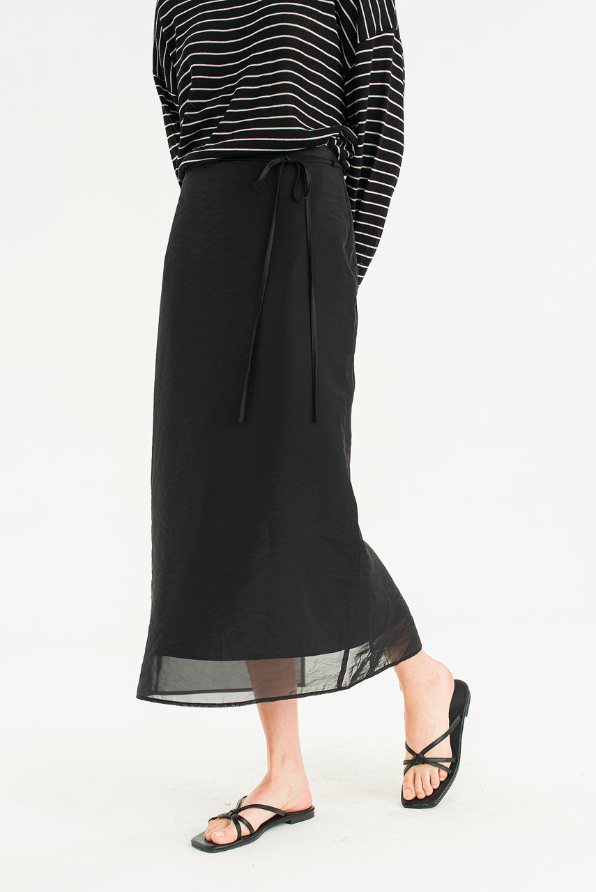 Sheer Layered Mid Length Skirt, Black