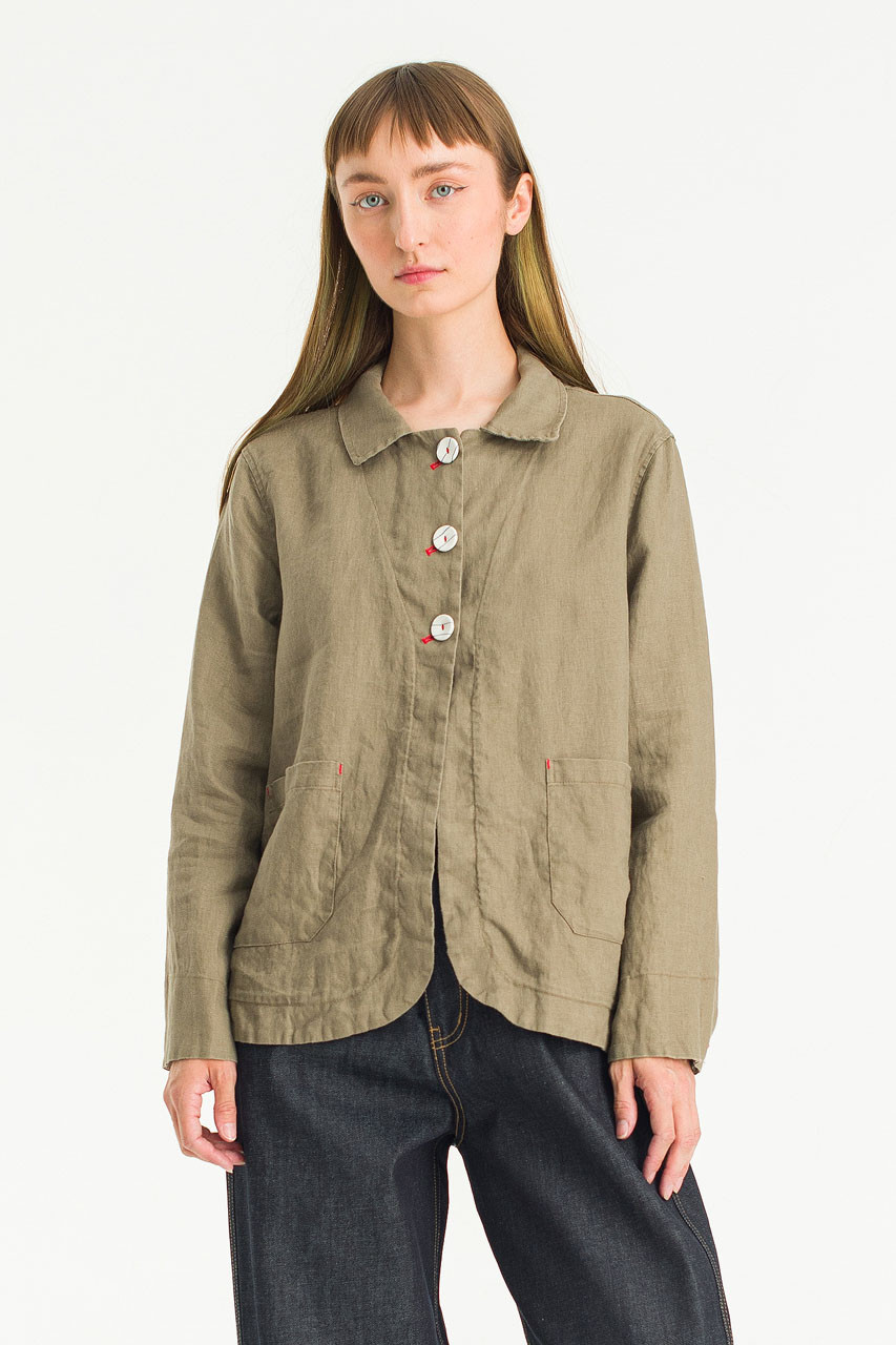 Auburn Linen Button Jacket, Light Khaki