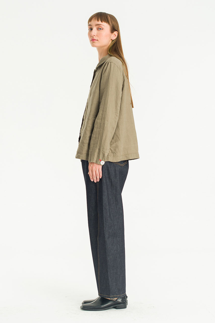 Auburn Linen Button Jacket, Light Khaki