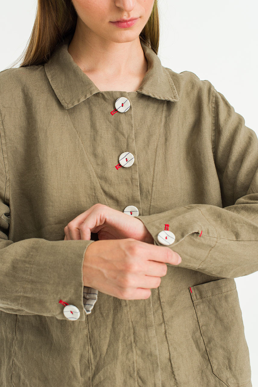 Auburn Linen Button Jacket, Light Khaki