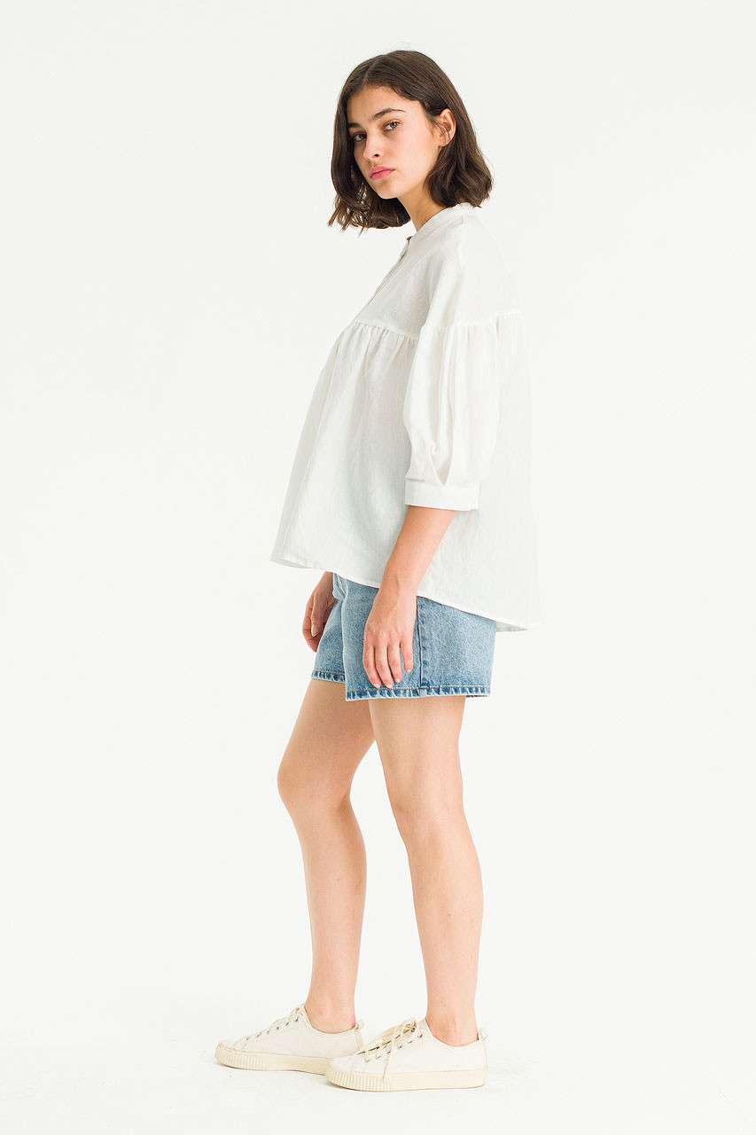 Puff Sleeve Henry Neck Blouse, Ivory