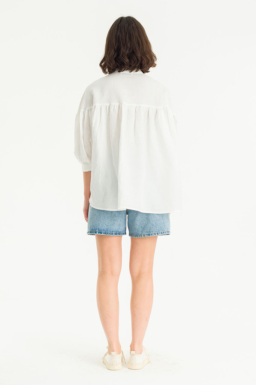 Puff Sleeve Henry Neck Blouse, Ivory