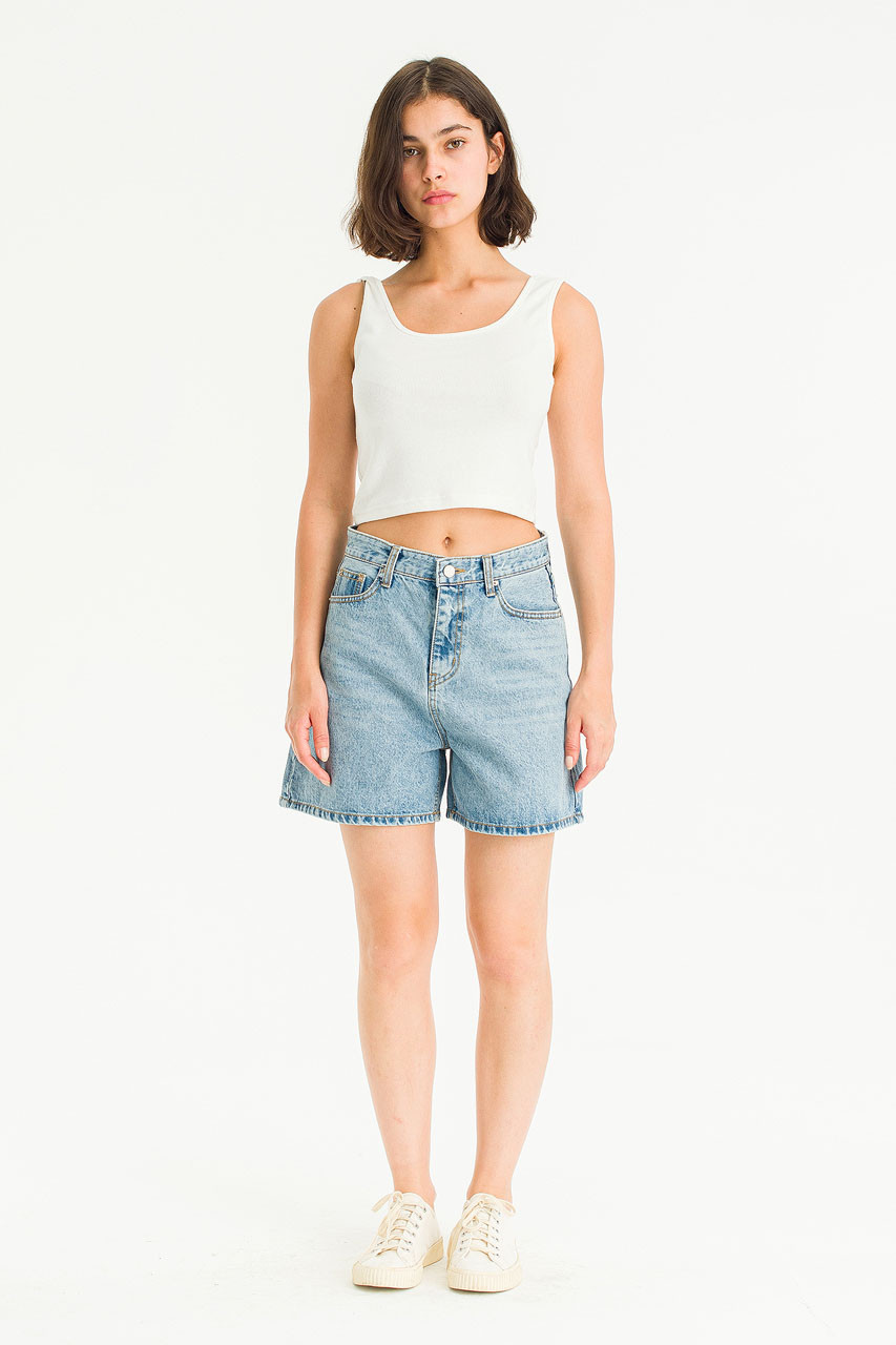 Outline Denim Shorts, Light Blue