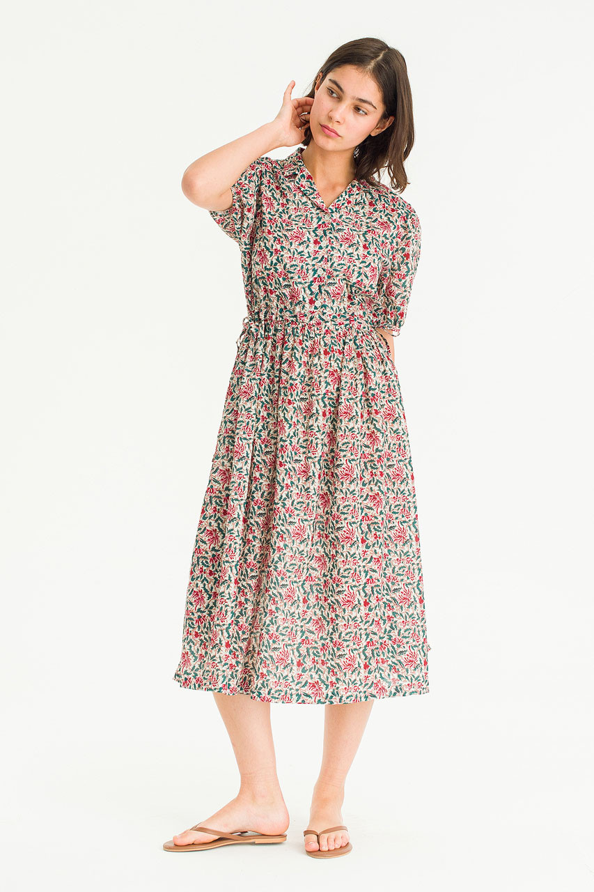 Garden Flower Camp Collar Dress, Ivory
