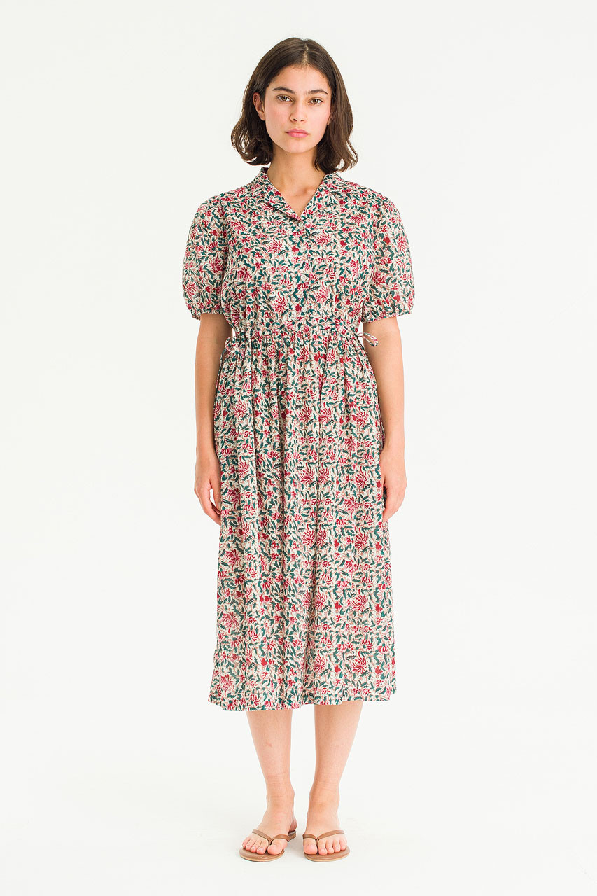 Garden Flower Camp Collar Dress, Ivory