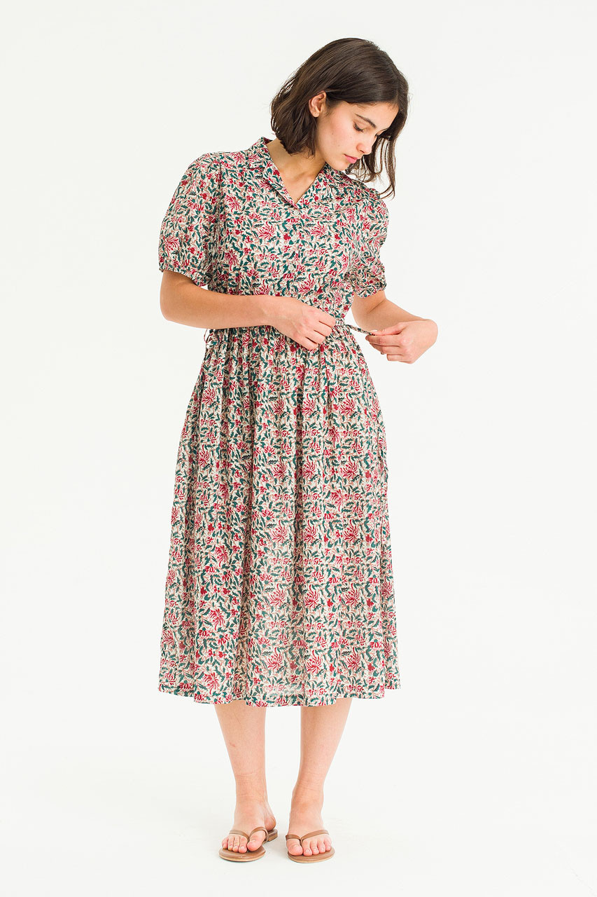 Garden Flower Camp Collar Dress, Ivory
