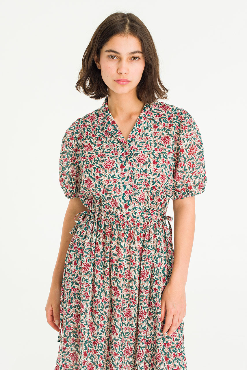 Garden Flower Camp Collar Dress, Ivory