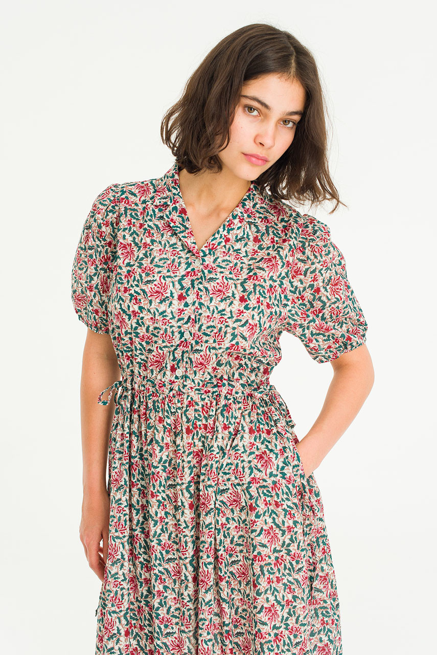 Garden Flower Camp Collar Dress, Ivory
