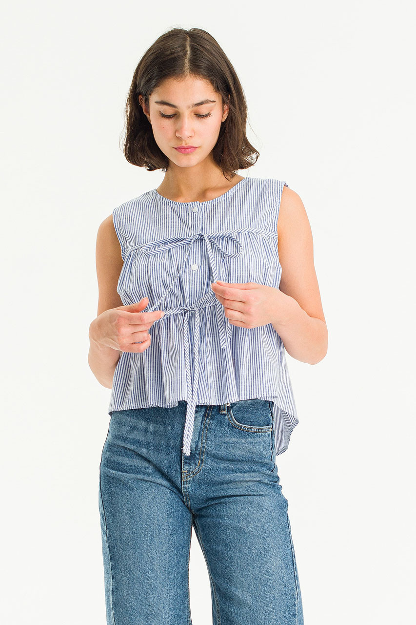 Sydney Stripe Sleeveless Top, Navy