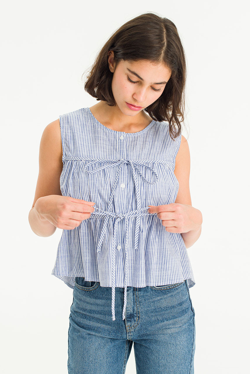 Sydney Stripe Sleeveless Top, Navy