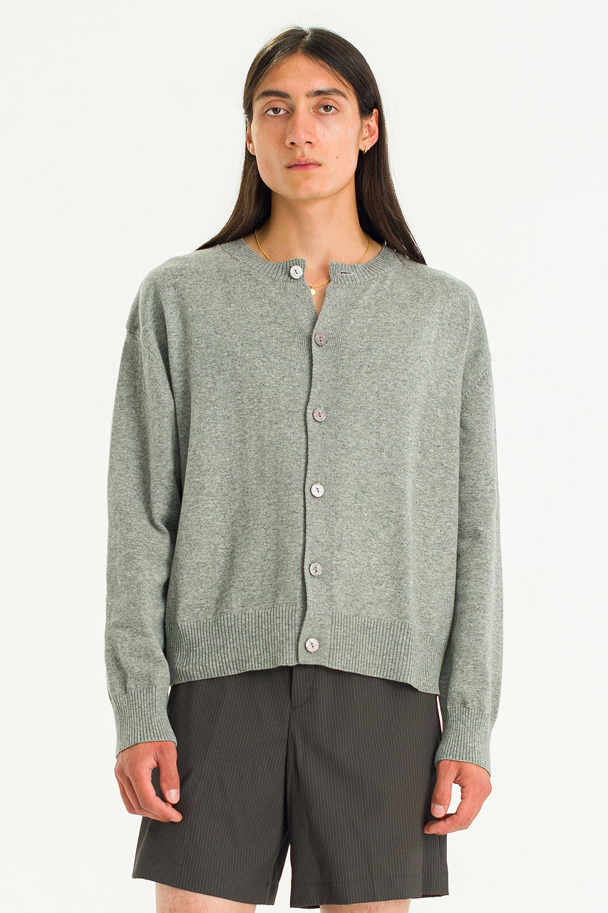 Menswear | Round-Neck Cropped Cardigan, Grey