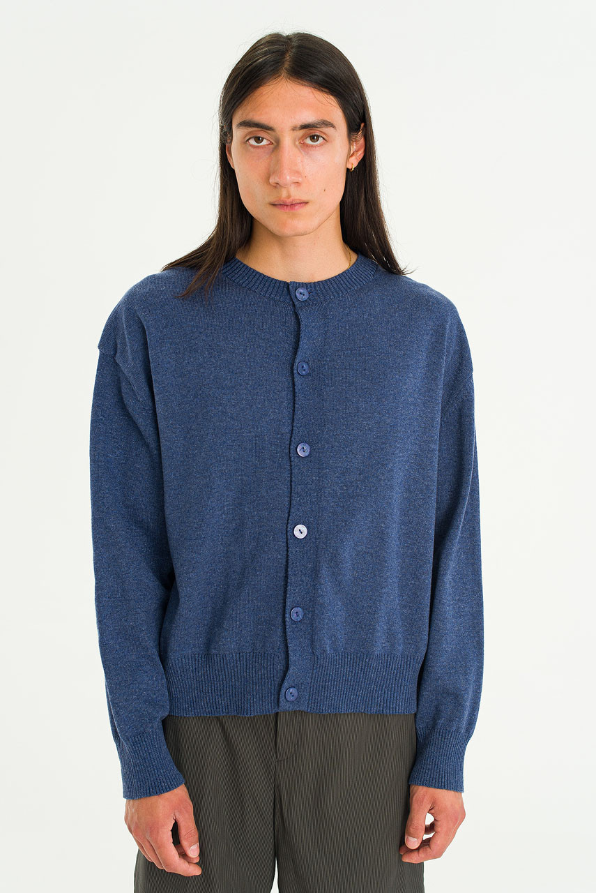 Menswear | Round-Neck Cardigan, Blue