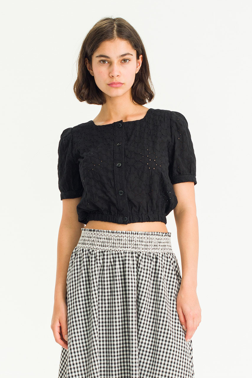 Pique Peony Top, Black