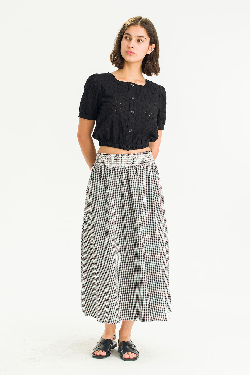 Pique Peony Top, Black