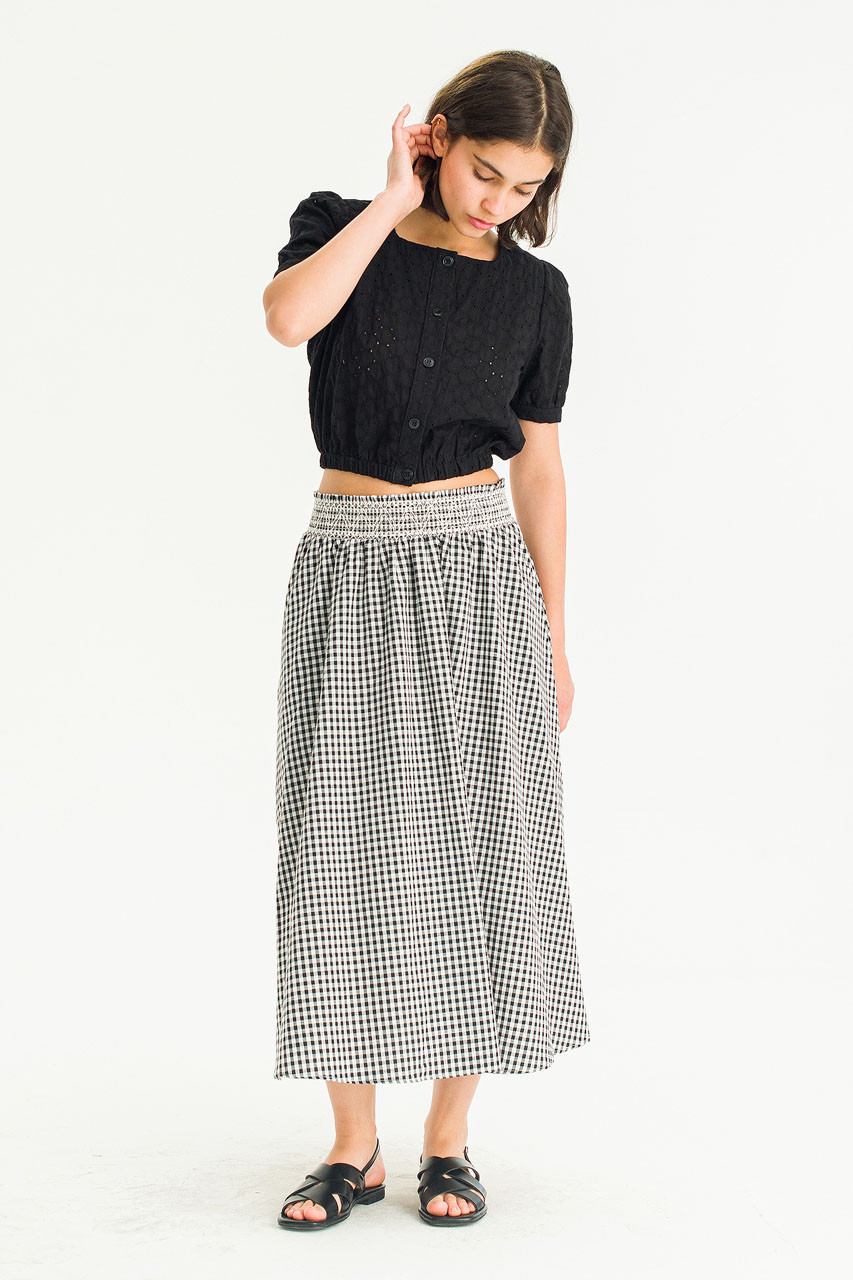 Pique Peony Top, Black