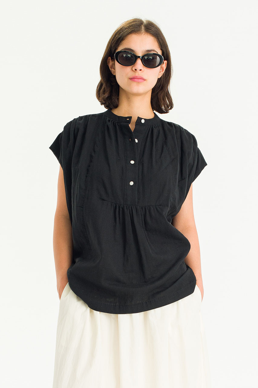 Moon Boxy Cotton Blouse, Black