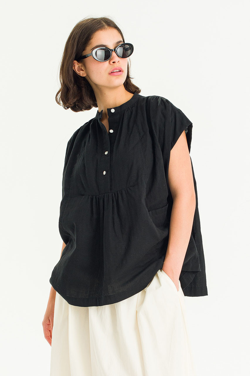 Moon Boxy Cotton Blouse, Black