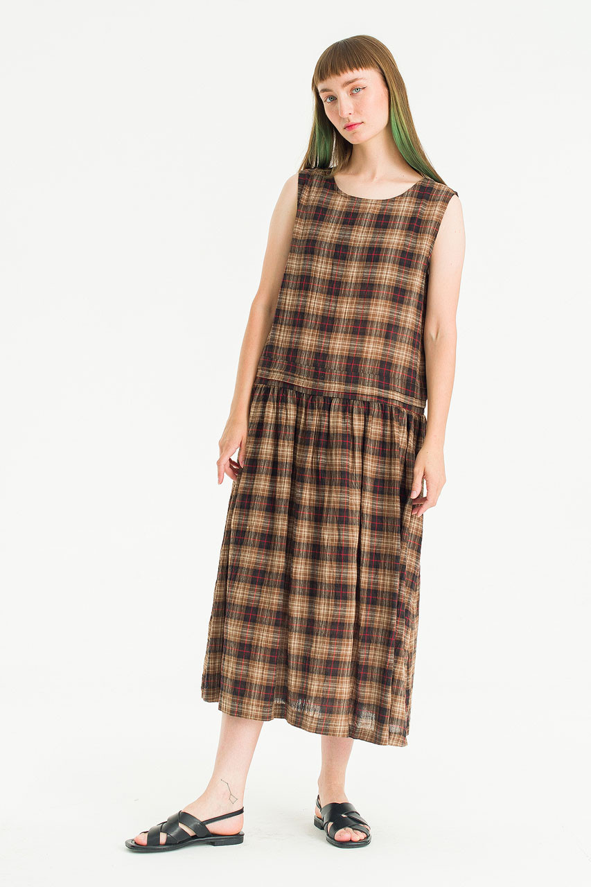 Luna Check Pinafore Dress, Brown