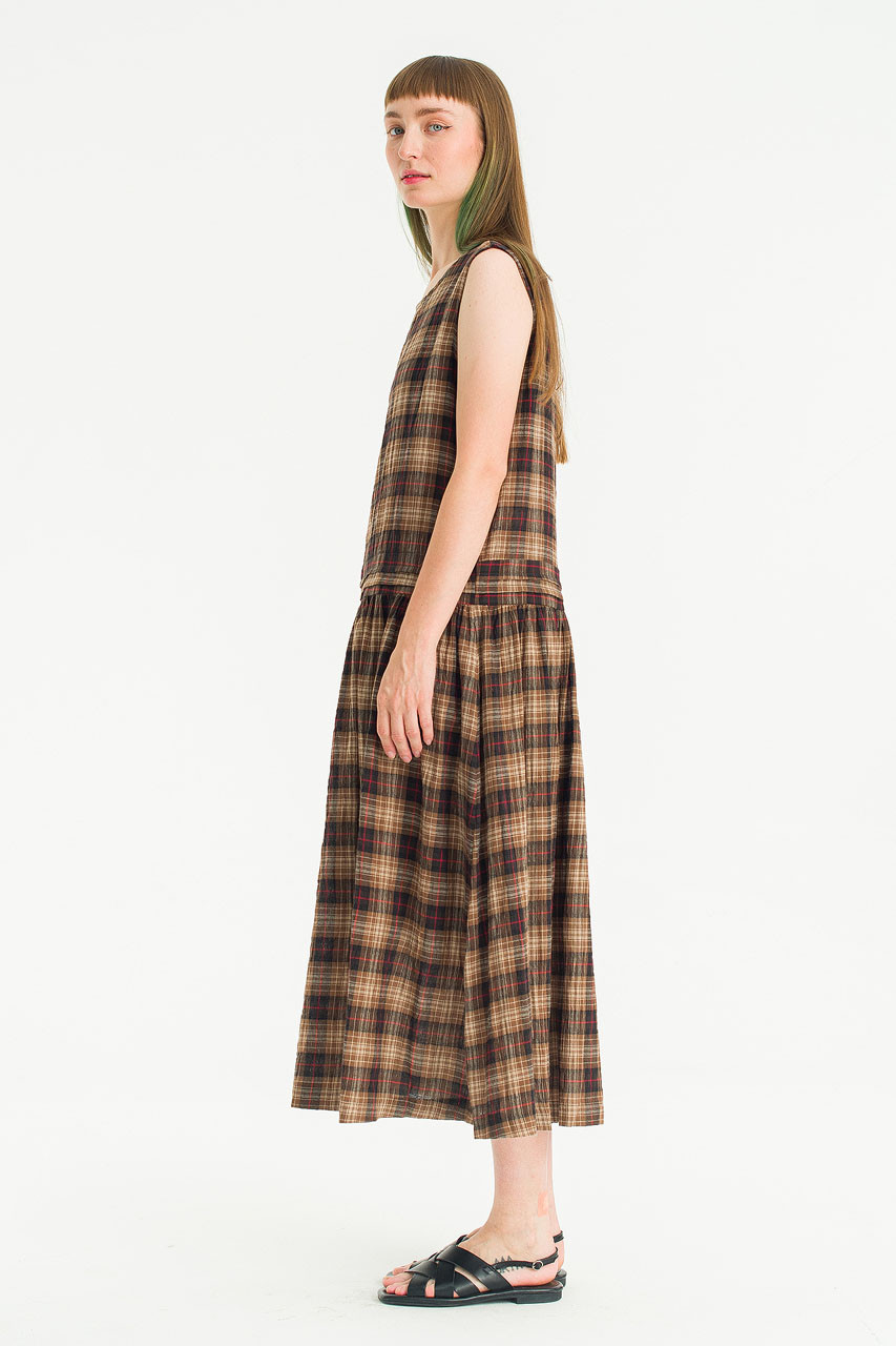 Luna Check Pinafore Dress, Brown